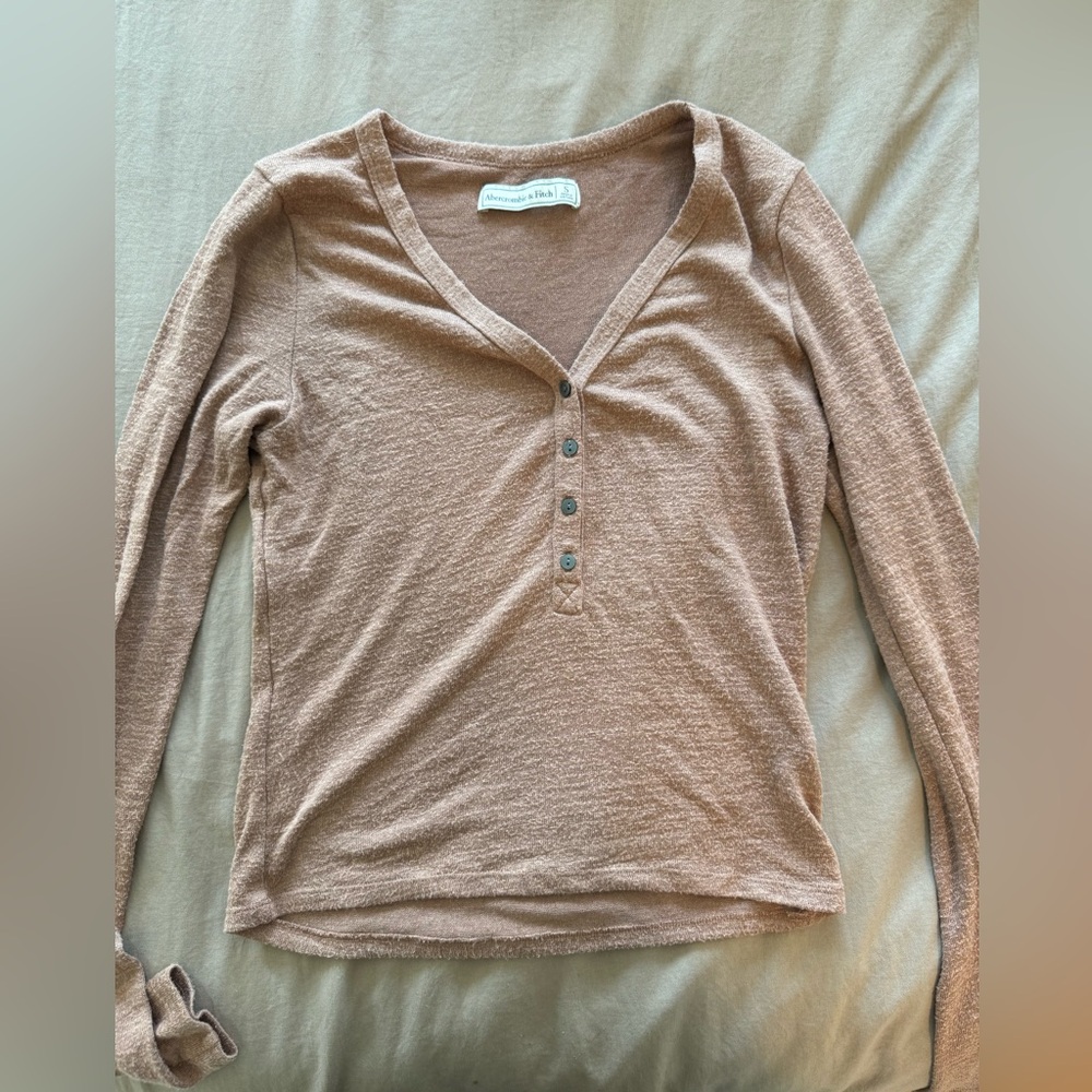 Abercrombie & Fitch long sleeve Henley in tan